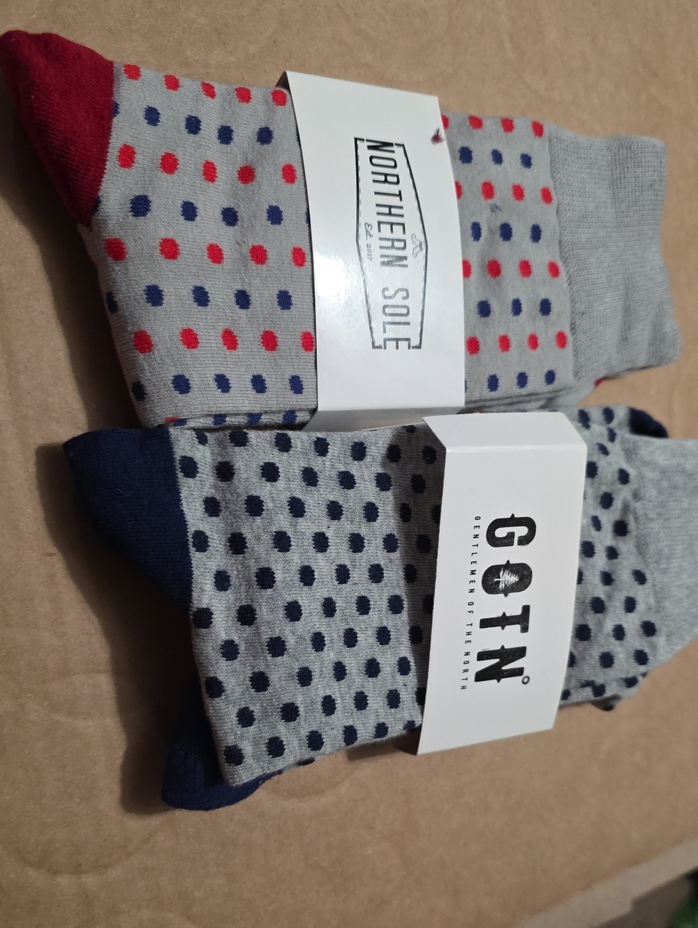 Men's Grey Polka Dot Socks - Red & Navy
